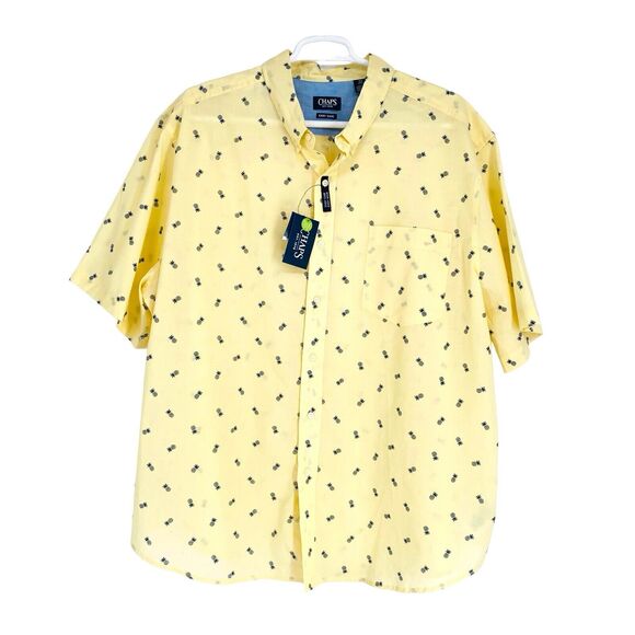 Chaps Easy Care Mens Button Down Shirt Striped Pineapple Print Blue Size 4X BIG‎ - Picture 2 of 9